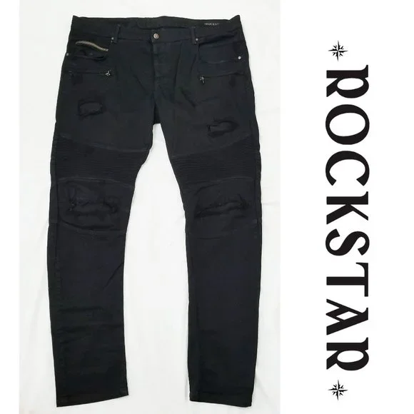 ROCKSTAR ORIGINAL MENS JEANS Distressedl Moto Biker Jeans Pants BLACK 43